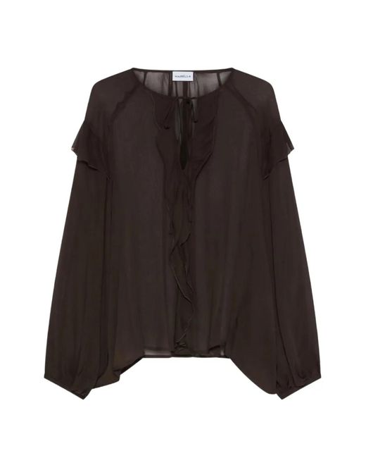 Marella Brown Ruffled Long-Sleeves Blouse