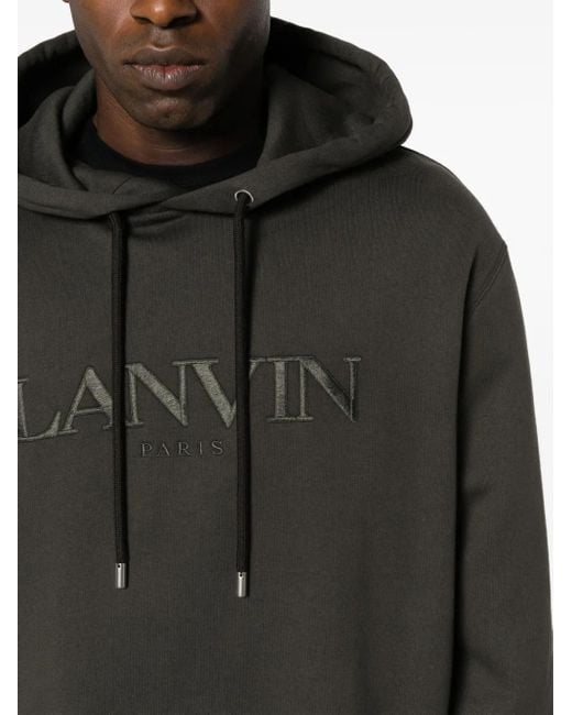 Lanvin Black Logo-embroidered Cotton Hoodie for men