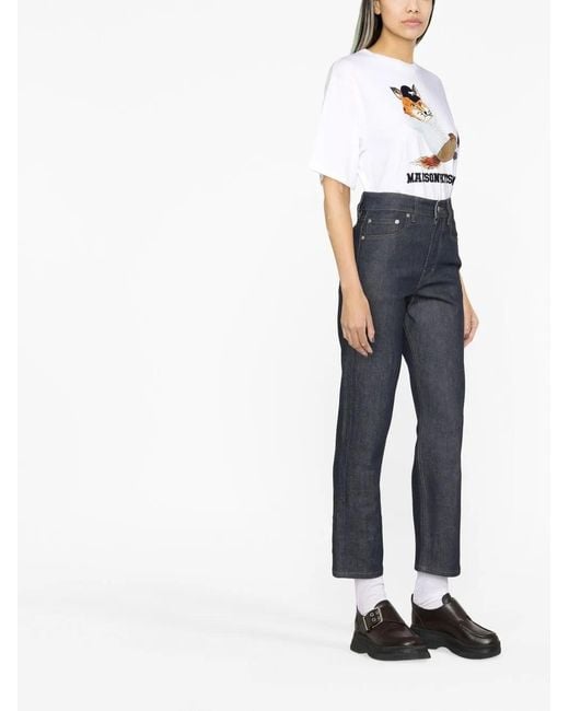 Maison Kitsuné Cropped Jeans in het Blue