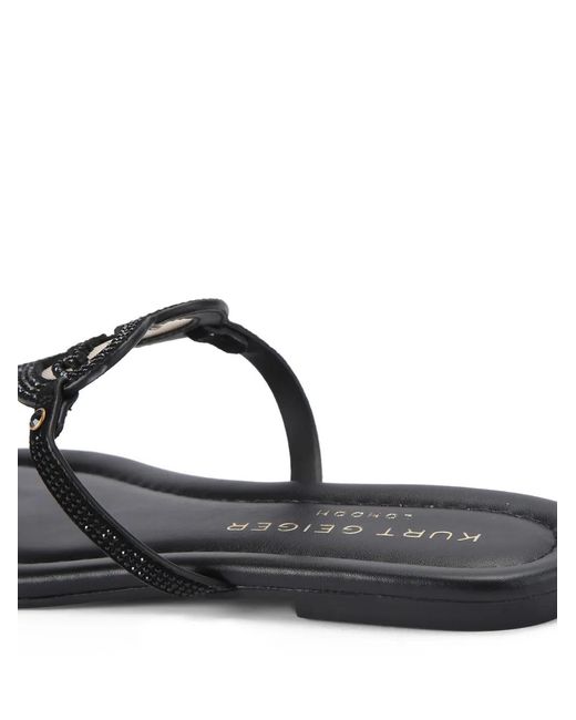 Kurt Geiger Black Heart Embellished T-Bar Flat Sandals