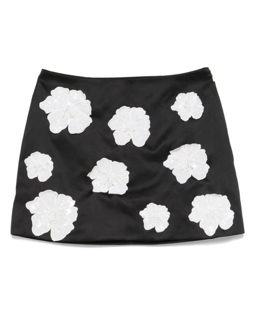 ROTATE BIRGER CHRISTENSEN Black Skirt With Floral Motif Appliqués