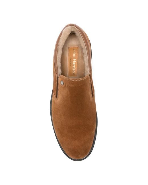 JOHN HARRISON Brown Shearling-Lined Suede Loafers for men