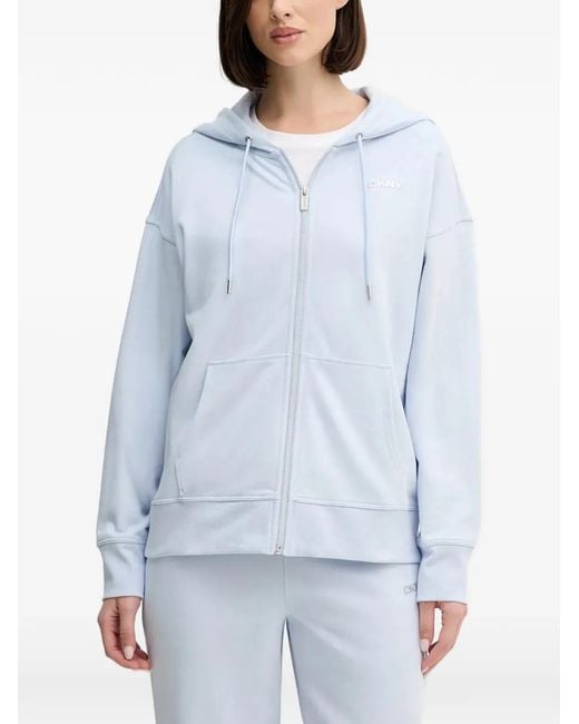 DKNY Blue Logo-Appliqué Zip-Up Hoodie