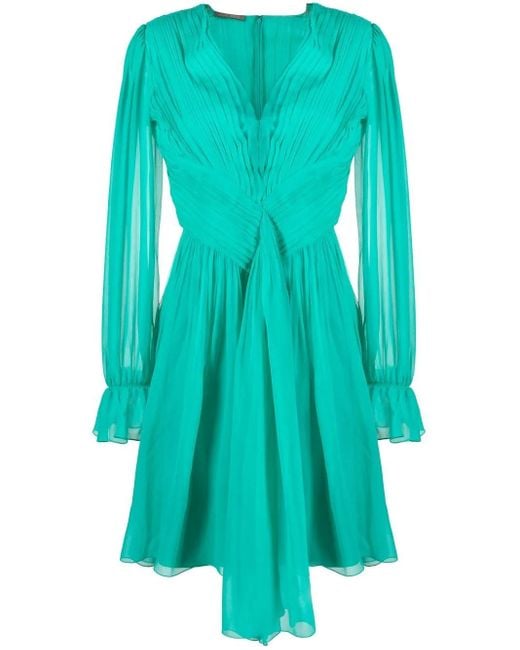 Alberta Ferretti Blue Pleated Silk Mini Dress