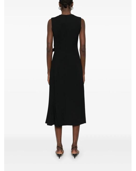 Nissa Black Floral-Appliqué Midi Dress