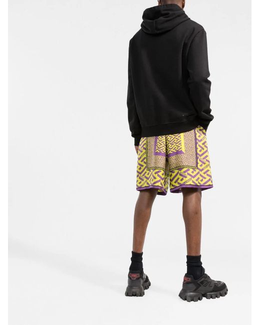 Versace Multicolor La Greca-Print Silk Shorts for men