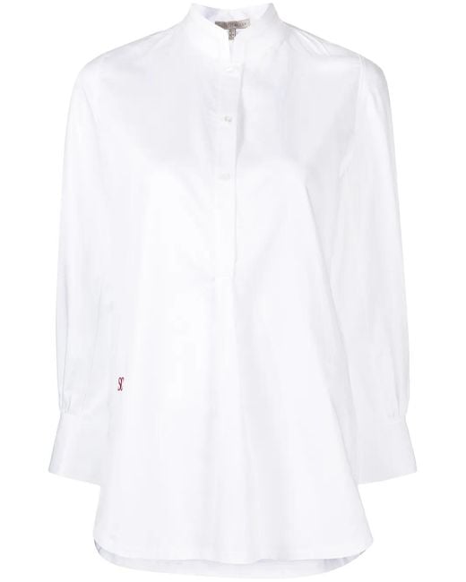 Shiatzy Chen White Cotton Mandarin-Collar Shirt