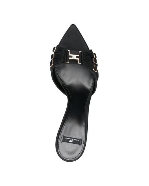Elisabetta Franchi Black Leather Mules With Straps