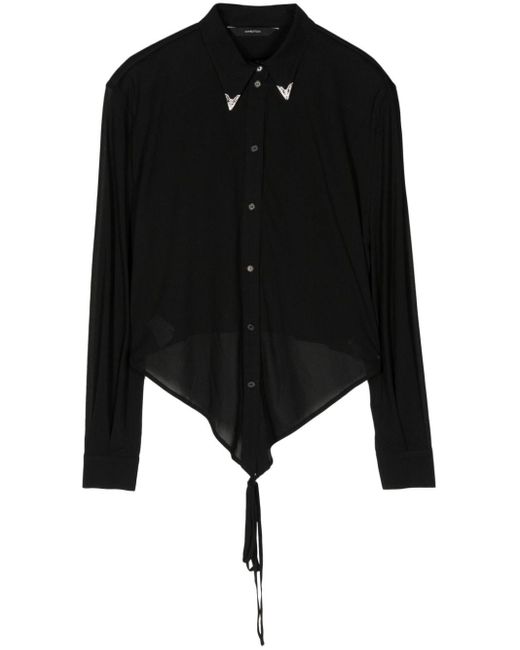 Pushbutton Black Collar-detail Strap-detail Shirt