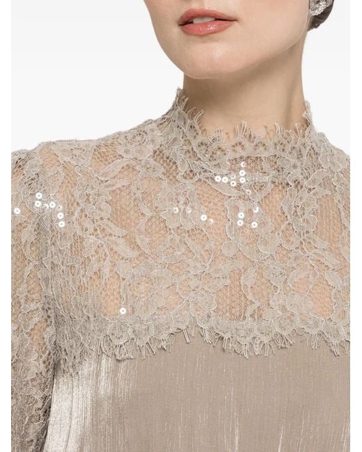 Nissa Natural Lace-Panel Chiffon Midi Dress