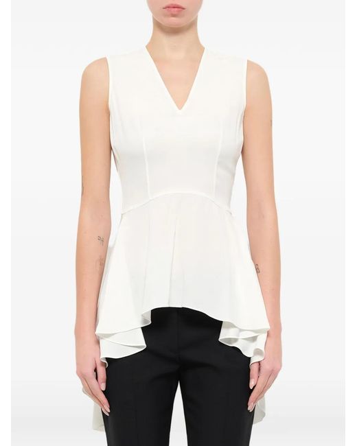 McQueen White Peplum V-Neck Top