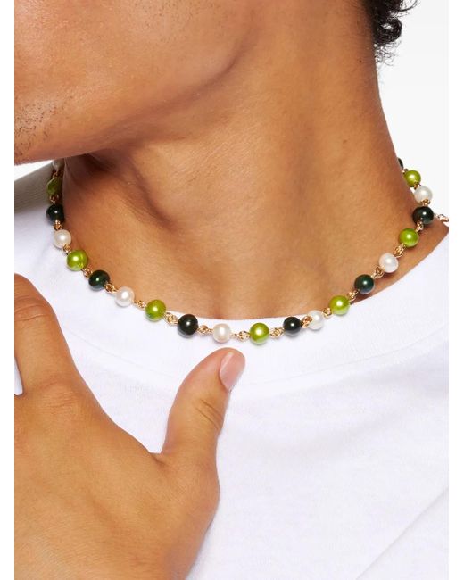 Veert Metallic Pearl-Embellished Necklace for men