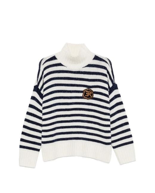 ERMANNO FIRENZE Blue Striped Logo-Patch Sweater