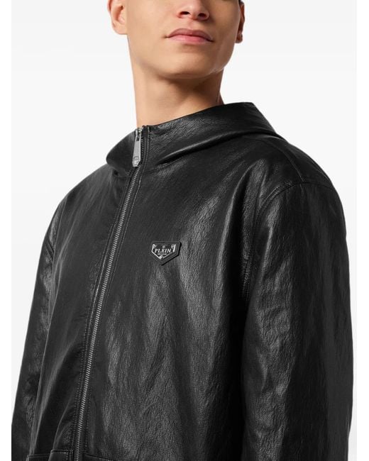 Philipp Plein Black Eco Leather Windbreaker for men