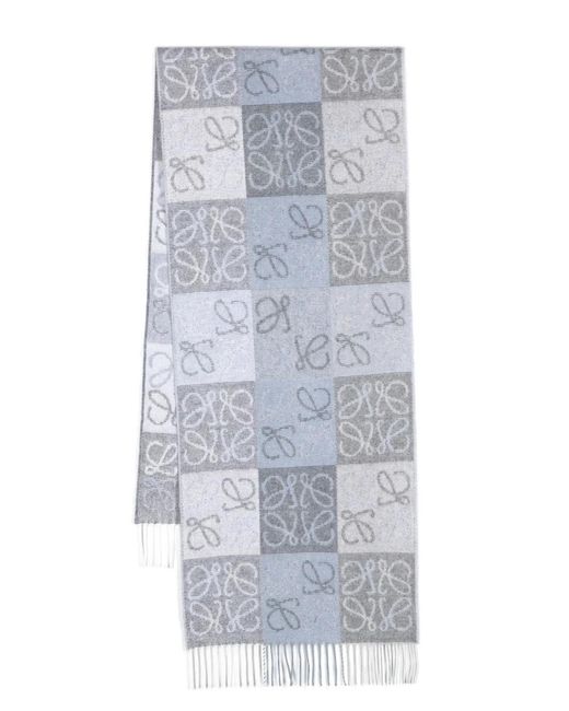 Loewe Gray Anagram-Jacquard Wool-Blend Scarf