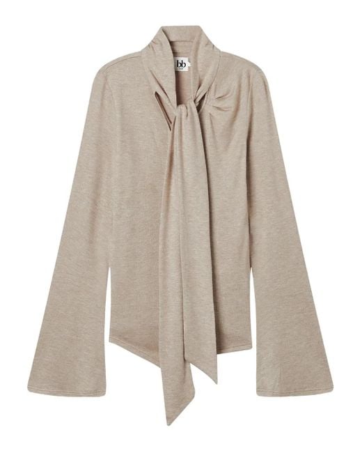 B+ AB Natural Tie-Neck Long-Sleeve Top