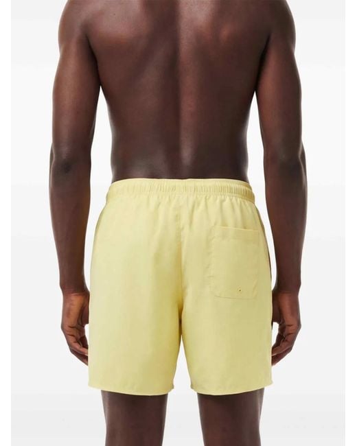 Lacoste Yellow Elastic-Waist Logo-Patch Swim Shorts for men