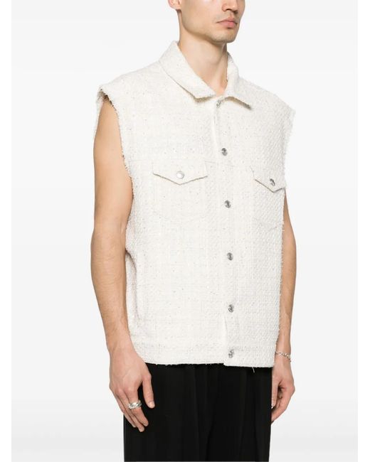 Gcds White Sequin-Embellished Tweed Gilet