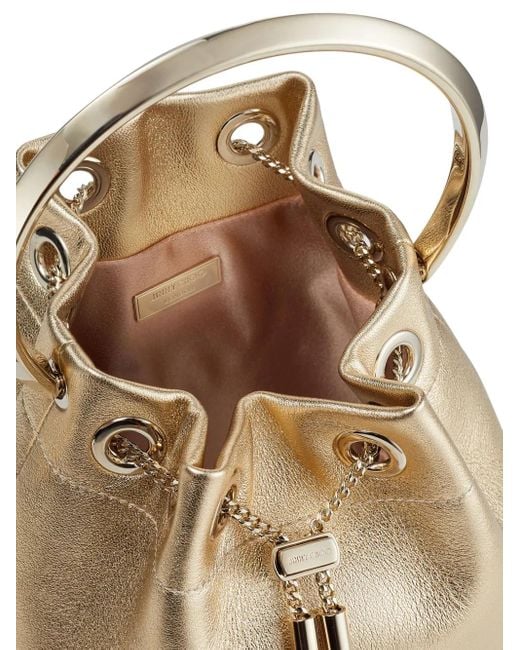 Jimmy Choo Natural Bon Bon Metallic-Finish Bucket Bag