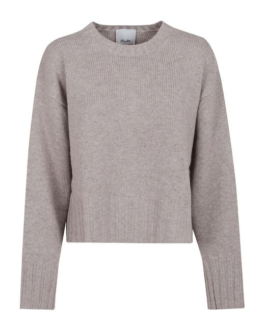 Allude Gray Ribbed-Trim Cashmere Sweater