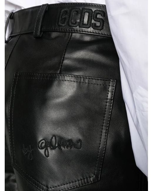 Gcds Black Thigh-Length Leather Shorts for men
