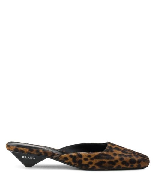 Prada 35Mm Leopard Print Mules in White Lyst UK