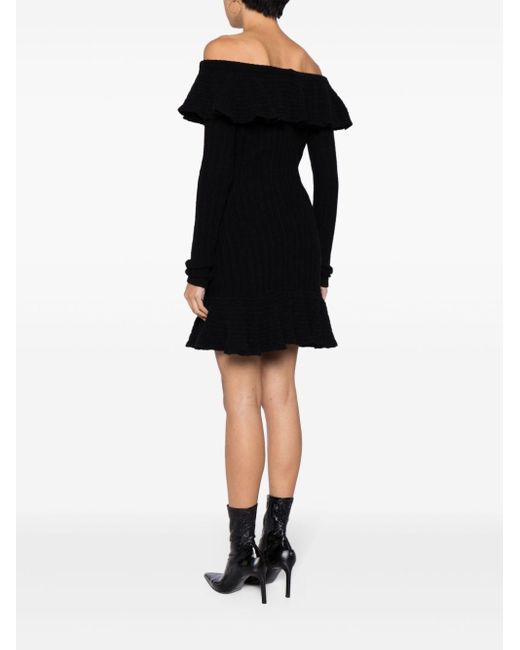 Blumarine Black Square-neck Wool Minidress