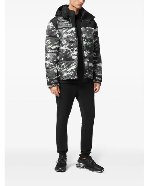 Philipp Plein Gray Pixel Puffer Jacket for men