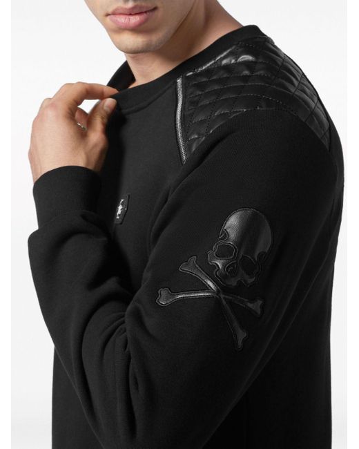 Philipp Plein Black Logo-appliqué Panelled Sweatshirt for men