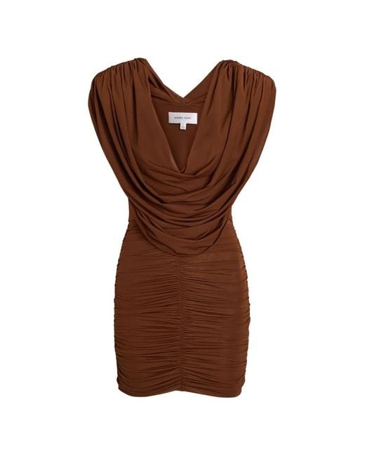 Ronny Kobo Brown Kehlani V-Neck Ruched Mini Dress