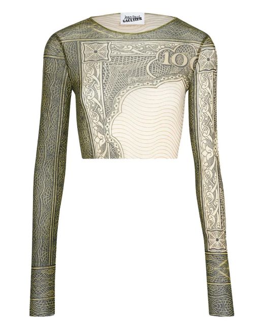 Jean Paul Gaultier Natural Long-Sleeves Printed Crop Top