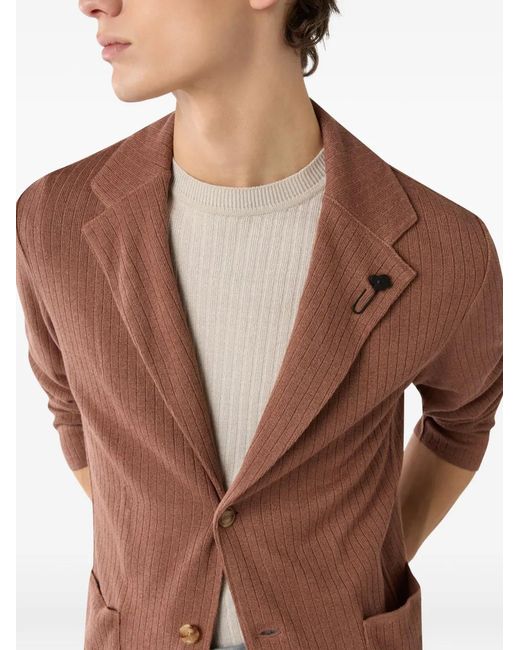 Lardini Brown Single-Breasted Ribbed Blazer for men