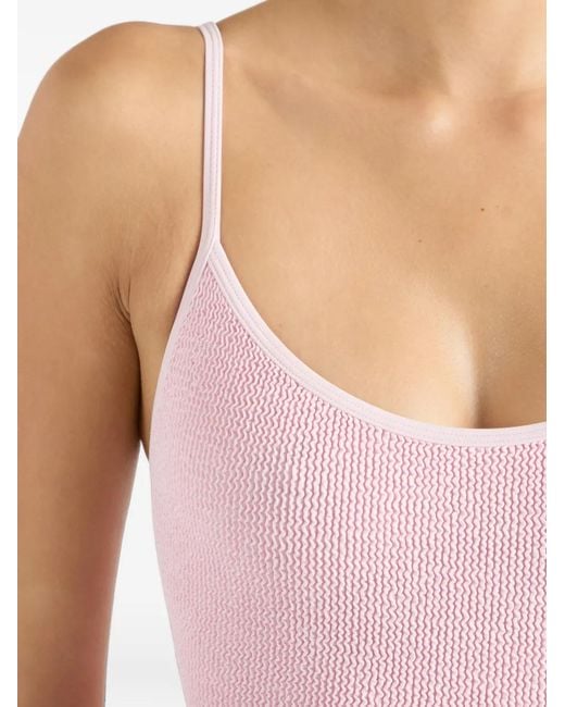 Hunza G Pink Pamela Metallic Seersucker Swimsuit