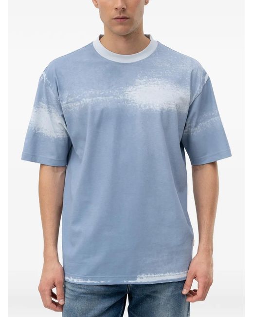 Boss Blue Spray-Effect Short-Sleeve T-Shirt for men