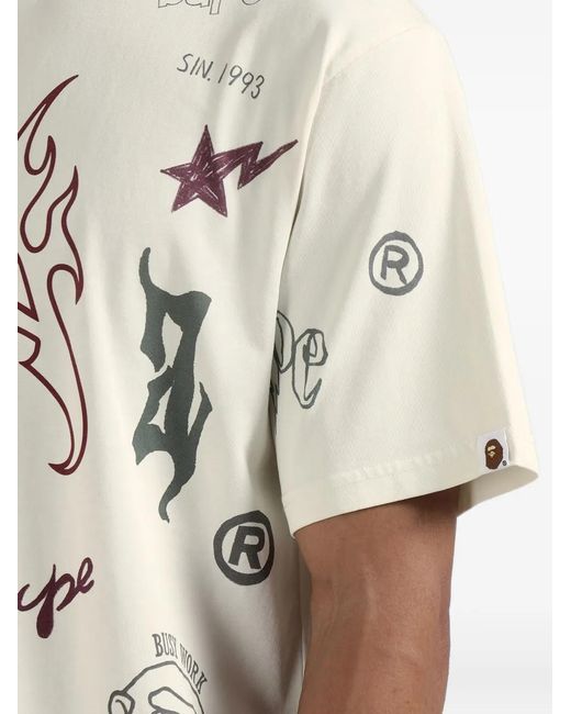 A Bathing Ape Men's White World Gone Mad Graphic-Print T-Shirt short sleeve t-shirts