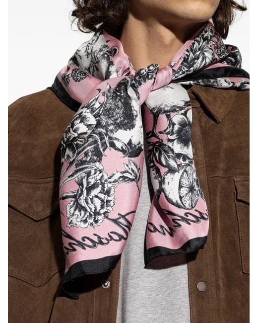 Moschino Pink Floral-Print Silk Scarf
