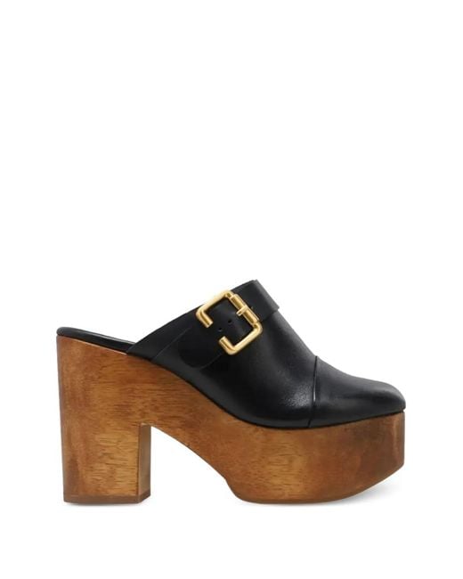 Carrano Brown Buckle-Detail Platform Mules