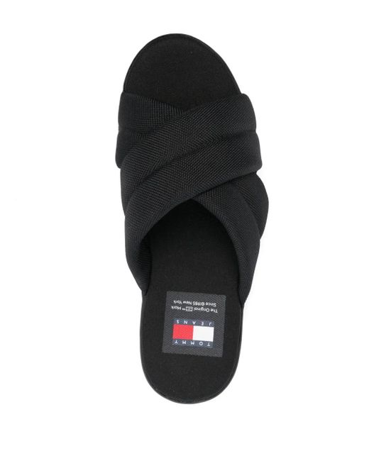 Tommy Hilfiger Black Logo-Embossed Platform Sandals