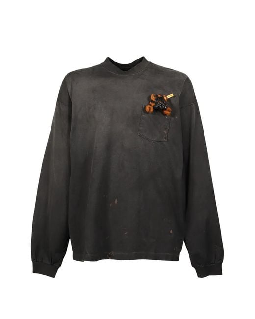 Doublet Black Gas Mask Bear Long-Sleeve Distressed Cotton T-Shirt for men