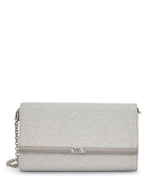 Michael Kors Gray Large Mona Glitter Clutch Bag