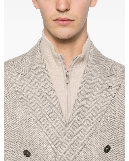 Tagliatore Natural Double-Breasted Herringbone Blazer for men