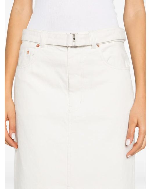 Sacai White Belted Front-Slit Midi Skirt