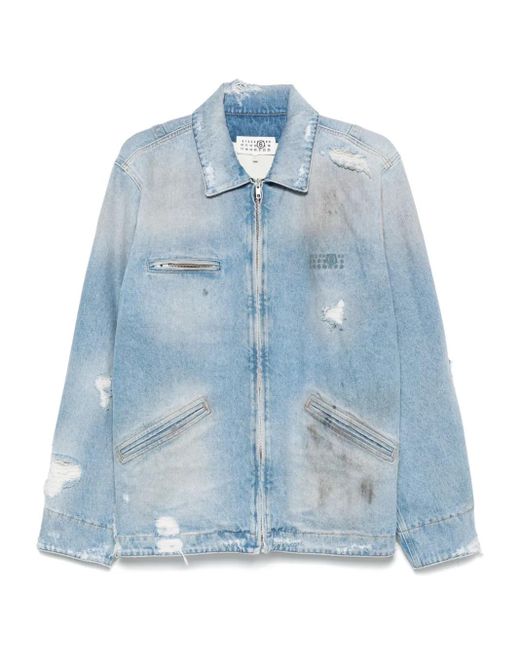 MM6 by Maison Margiela Blue Distressed Light Sky Denim Jacket for men
