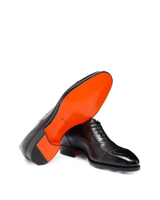 Santoni Black Perforated Leather Oxford Shoes for men