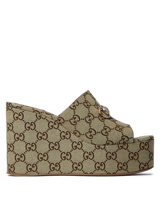 Gucci Brown Wedge-Sandalen Mit Horsebit 105Mm