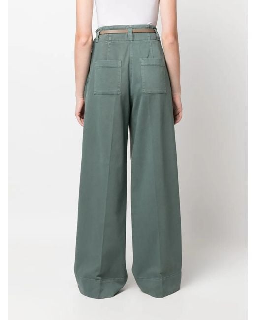 Peserico Green High-Waisted Wide-Leg Trousers