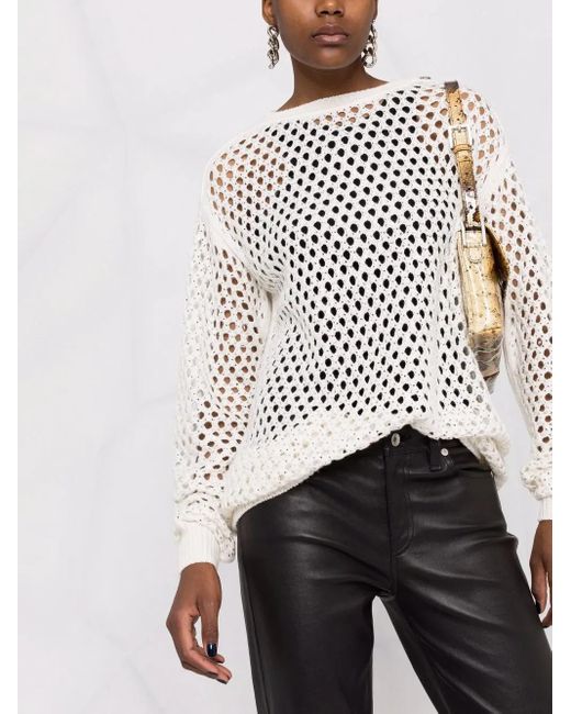 Philipp Plein White Pointelle-knit Crystal-embellished Jumper