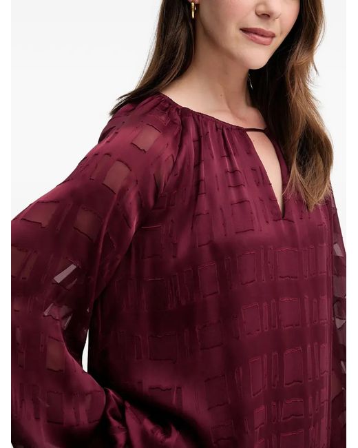 Joseph Ribkoff Red Long-Sleeved Keyhole Blouse