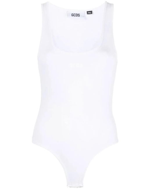 Gcds White Logo-Print Sleeveless Bodysuit