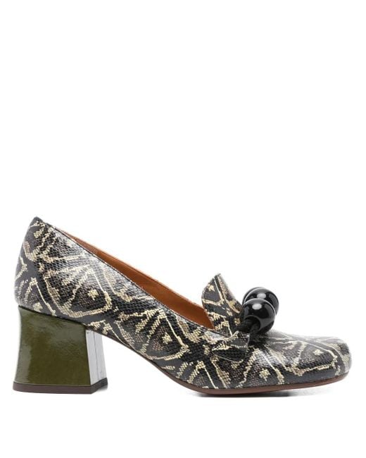 Chie Mihara Brown Geometrisch gemusterte Mumba Pumps mit Blockabsatz 50mm